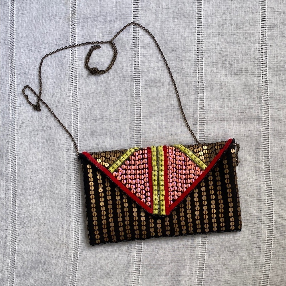 Berry NWOT Colorful Beaded Clutch with Chain Strap